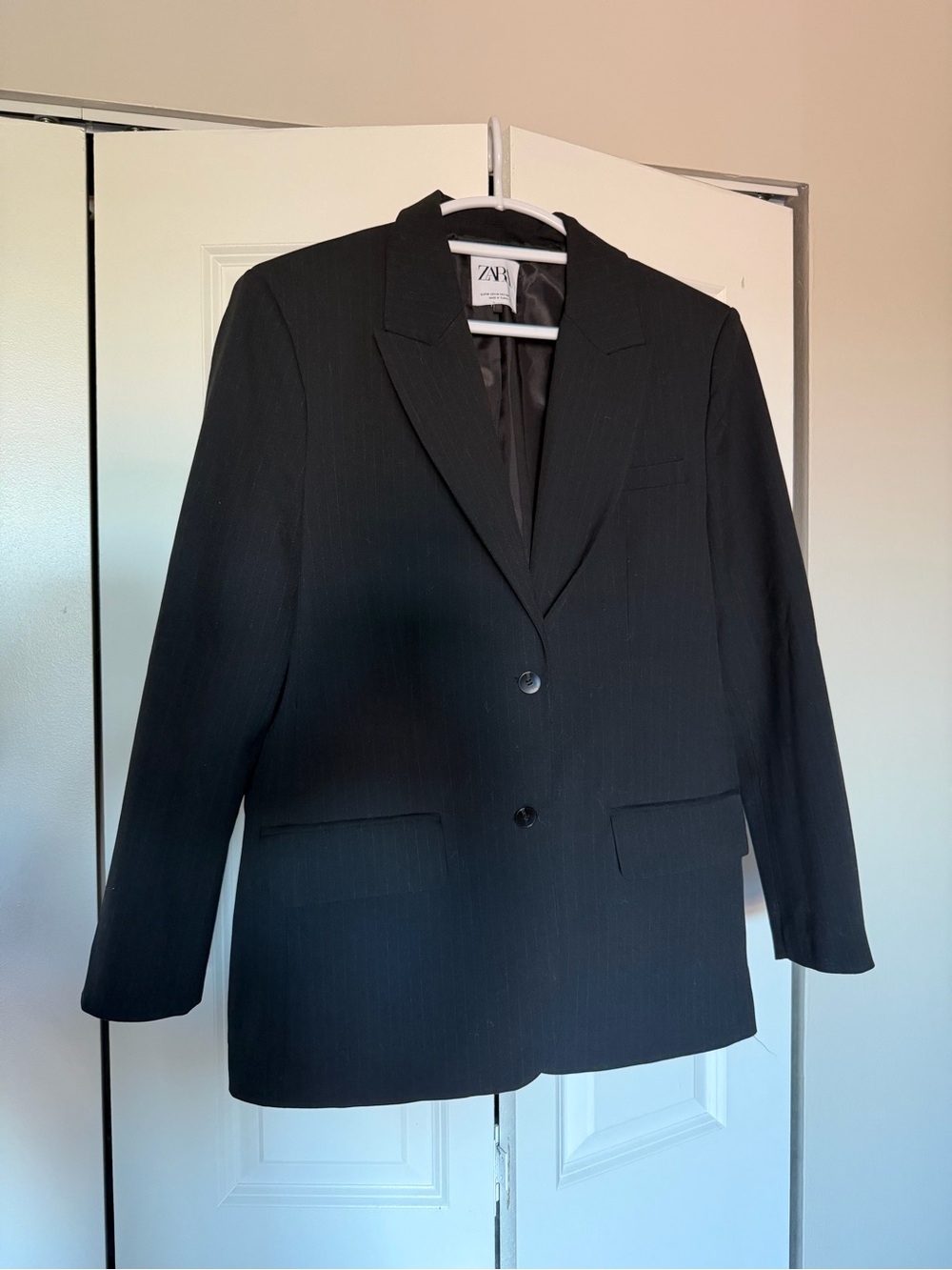 Zara Black Pinstripe Oversized Blazer Jacket – Size M
